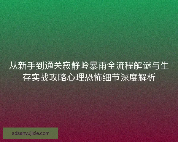 从新手到通关寂静岭暴雨全流程解谜与生存实战攻略心理恐怖细节深度解析