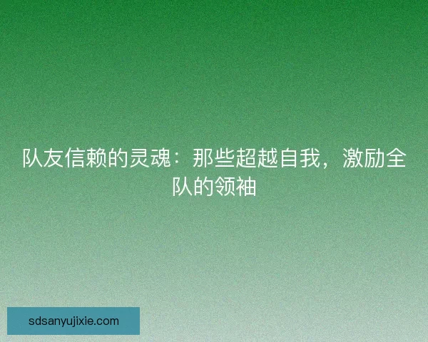 队友信赖的灵魂:那些超越自我,激励全队的领袖 队友信赖的灵魂:那些超越自我,激励全队的领袖